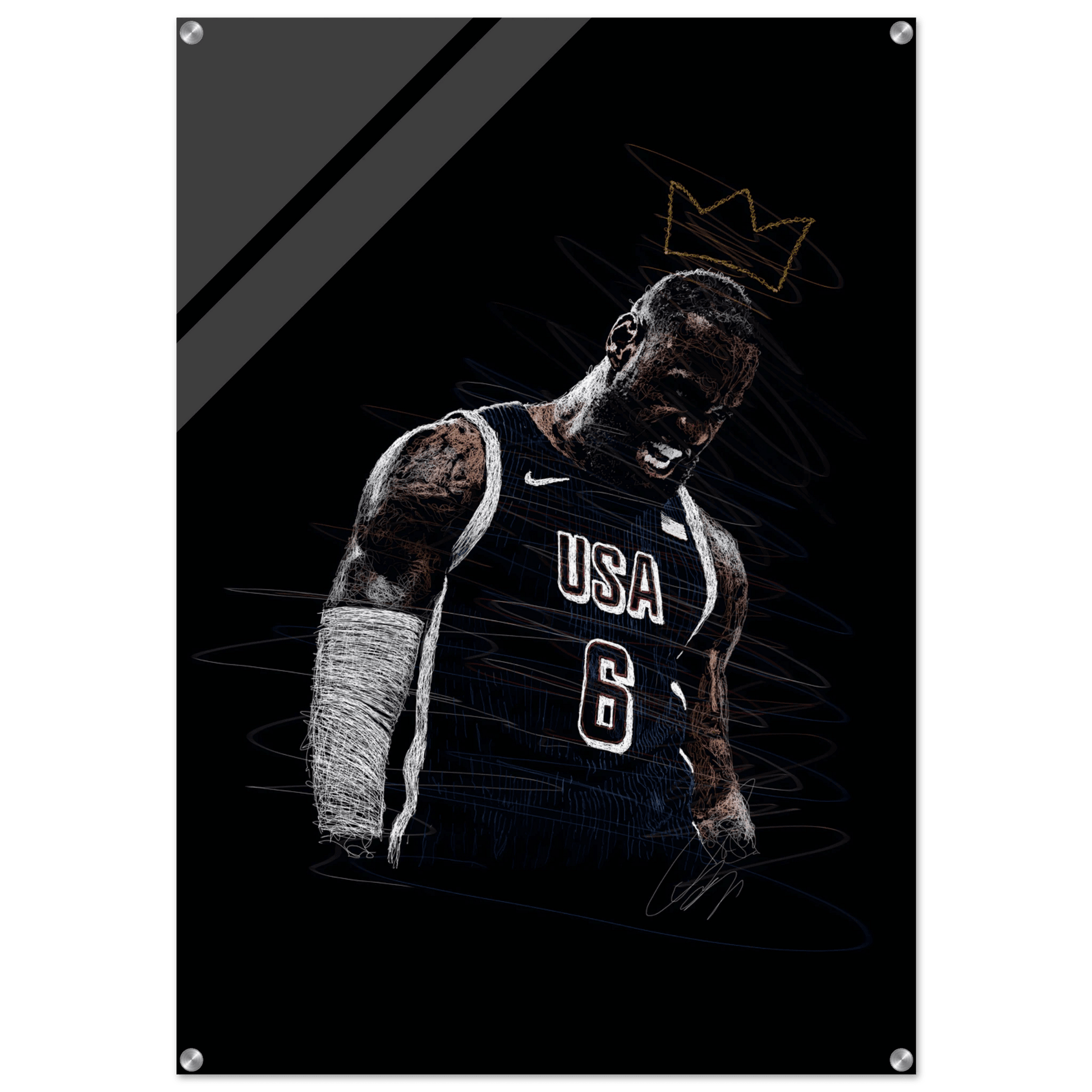 LeBron James 'King' Sketch Acrylic Print – Dynamic, Modern Sports Wall Art in Multiple Sizes - Vibrantwalls