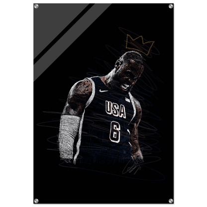 LeBron James 'King' Sketch Acrylic Print – Dynamic, Modern Sports Wall Art in Multiple Sizes - Vibrantwalls