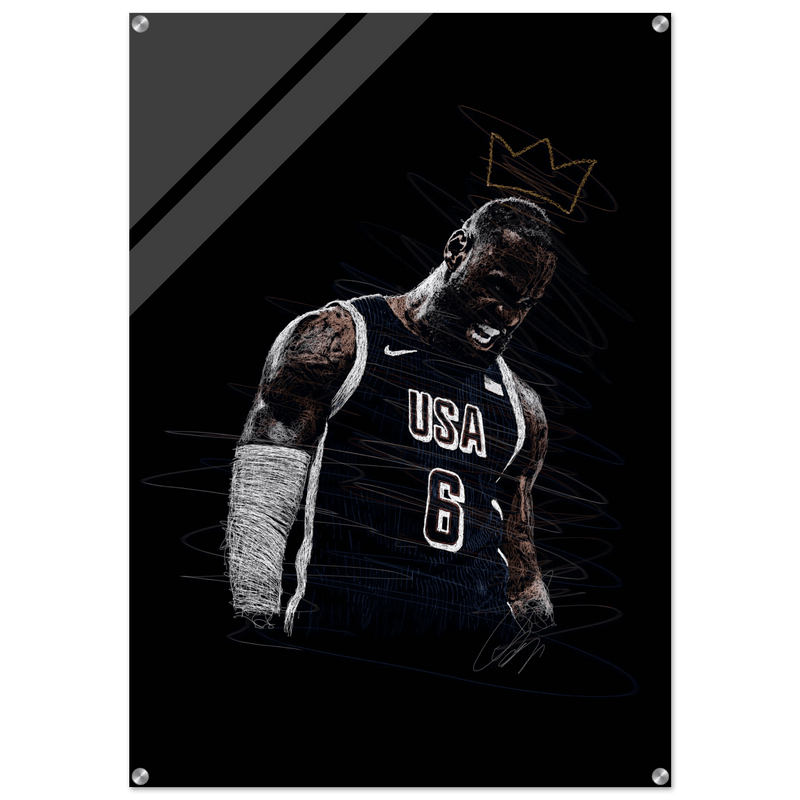 LeBron James 'King' Sketch Acrylic Print – Dynamic, Modern Sports Wall Art in Multiple Sizes - Vibrantwalls