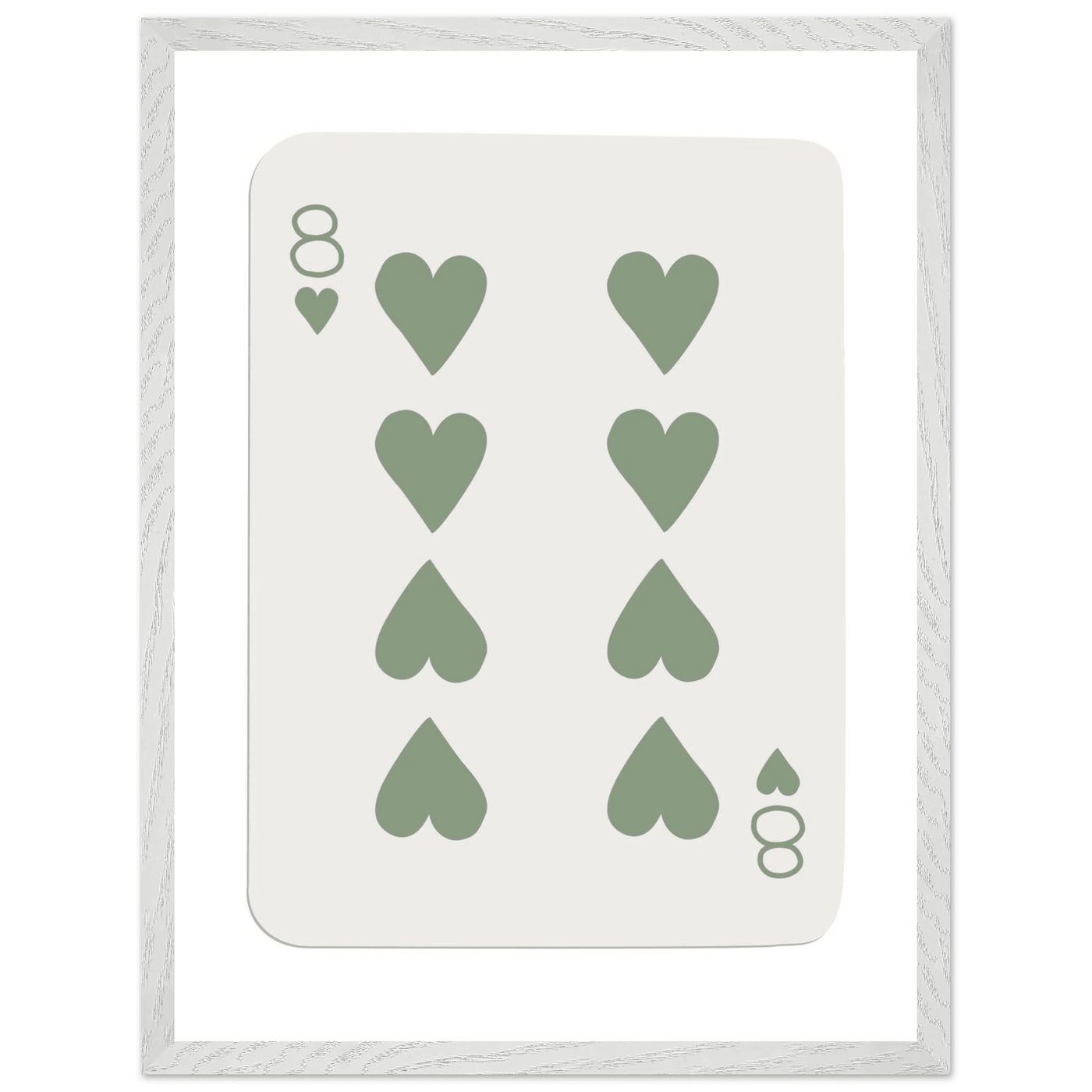 Minimalist Eight of Hearts Poker Card Print - Mounted Framed Poster Art, Eco-Friendly Wood Frame in Sage Green - Vibrantwalls