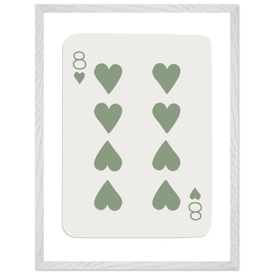 Minimalist Eight of Hearts Poker Card Print - Mounted Framed Poster Art, Eco-Friendly Wood Frame in Sage Green - Vibrantwalls