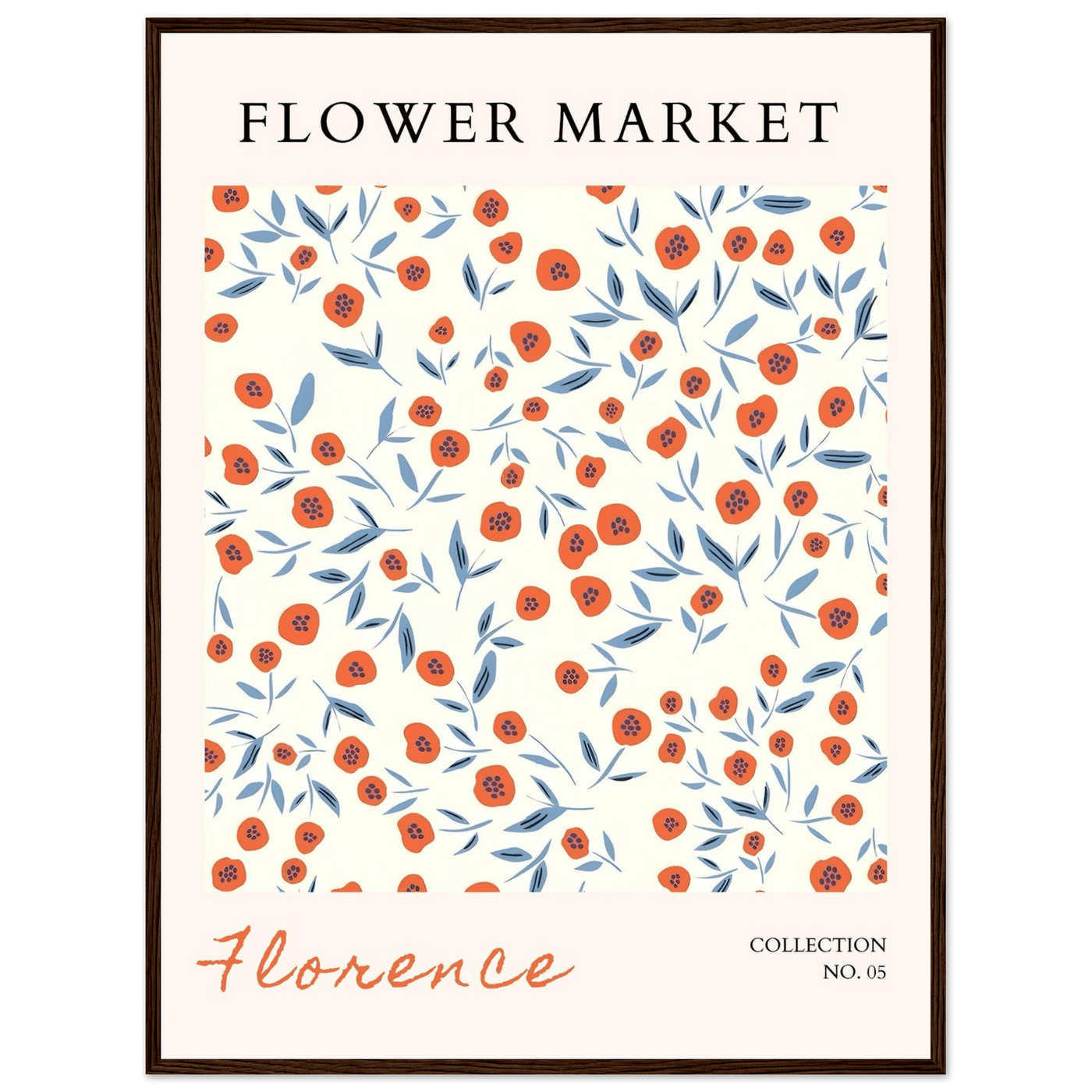 Florence Flower Market Art Print – Vibrant Orange Poppies & Blue Leaves | Framed & Ready-to-Hang Wall Art - Vibrantwalls