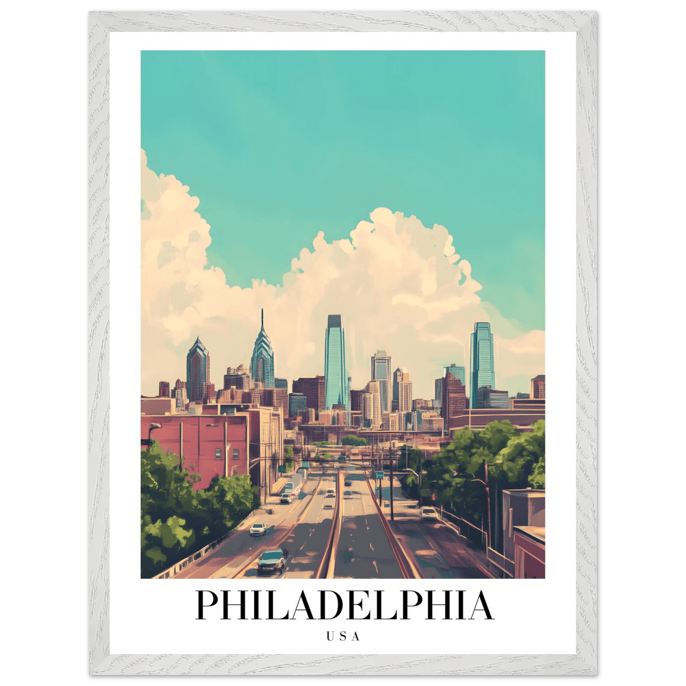 Philadelphia USA Framed Poster – Retro Cityscape Wall Art with Customizable Frame Options - Vibrantwalls