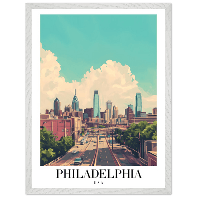 Philadelphia USA Framed Poster – Retro Cityscape Wall Art with Customizable Frame Options - Vibrantwalls
