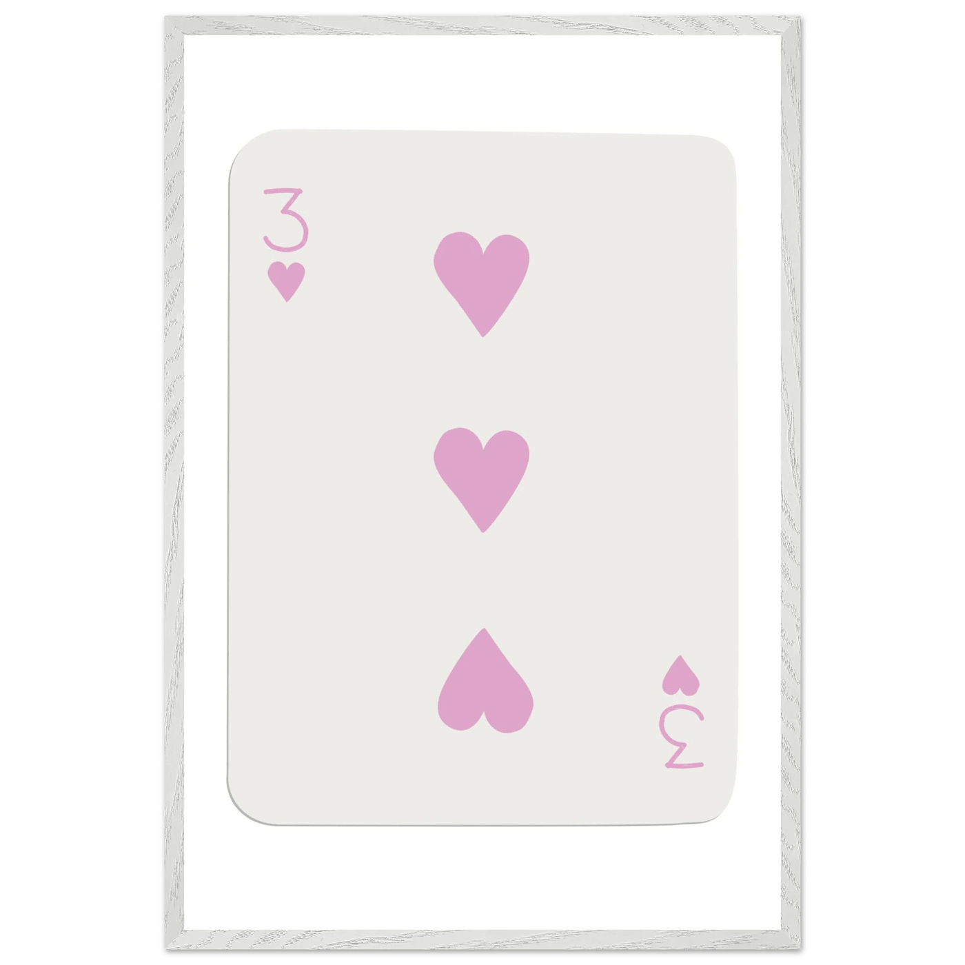 Three of Hearts Poker Card Print - Soft Pink Mounted Framed Poster Art, Eco-Friendly Wood Frame - Vibrantwalls