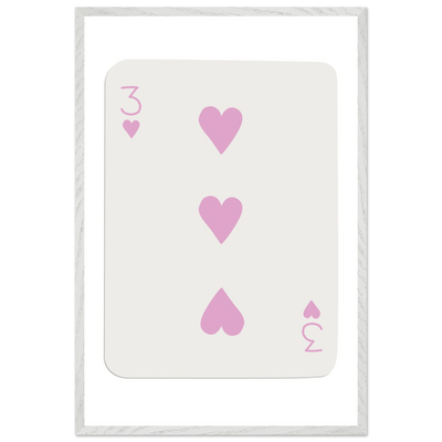 Three of Hearts Poker Card Print - Soft Pink Mounted Framed Poster Art, Eco-Friendly Wood Frame - Vibrantwalls
