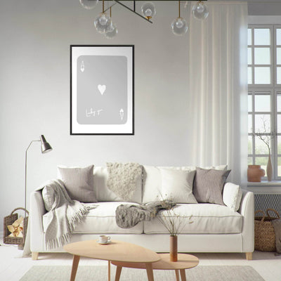 Lucky You Ace of Hearts Poker Card Art Print - Minimalist Framed Poster, Eco-Friendly Wood Frame - Vibrantwalls