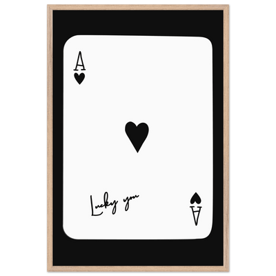 Ace of Hearts 'Lucky You' Framed Poker Card Art - Modern Black & White Print, Eco-Friendly Wood Frame - Vibrantwalls