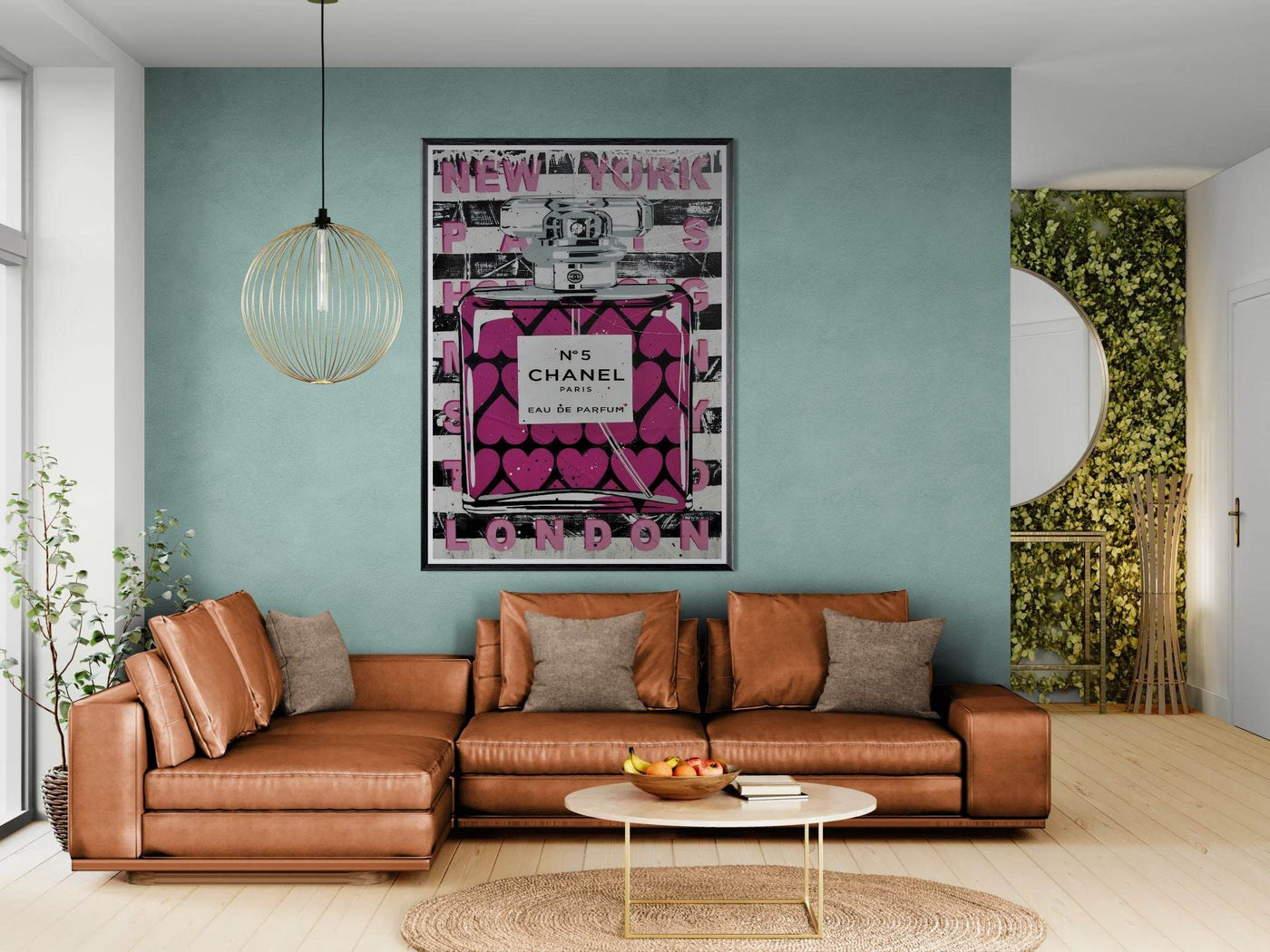 Chanel No. 5 Pink Hearts Pop Art Print in Premium Mounted Frame - Vibrantwalls