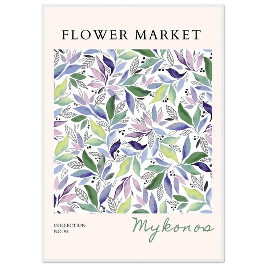 Mykonos Flower Market Serene Botanical Watercolor - Wall Art - Vibrantwalls