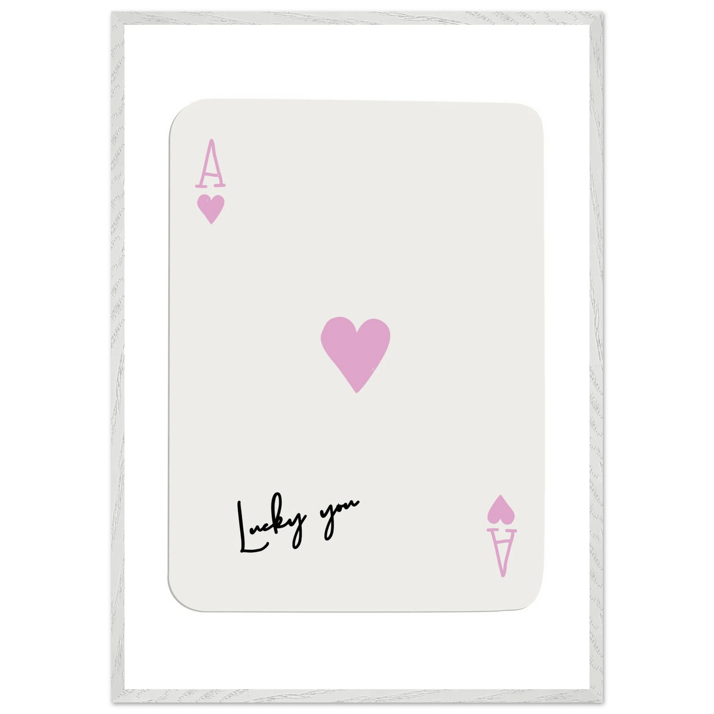 Lucky You Ace of Hearts Poker Card Print - Mounted Framed Wall Art, Eco-Friendly Wood Frame & Soft Pink Hues - Vibrantwalls