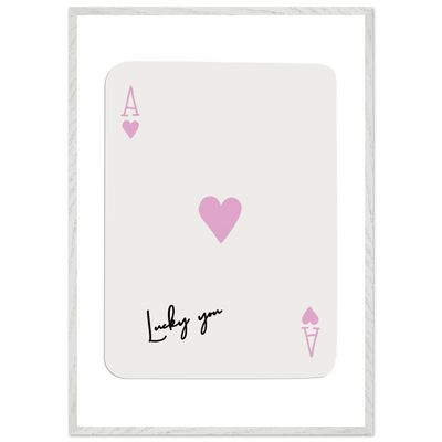 Lucky You Ace of Hearts Poker Card Print - Mounted Framed Wall Art, Eco-Friendly Wood Frame & Soft Pink Hues - Vibrantwalls
