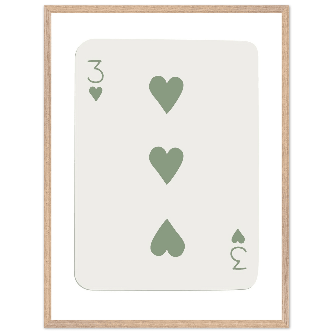 Minimalist Three of Hearts Poker Card Print - Mounted & Framed Eco-Friendly Wall Art for Modern Decor - Vibrantwalls