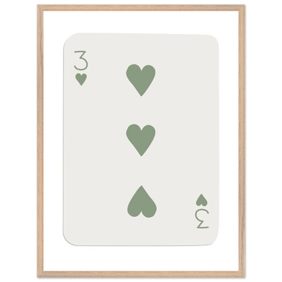 Minimalist Three of Hearts Poker Card Print - Mounted & Framed Eco-Friendly Wall Art for Modern Decor - Vibrantwalls