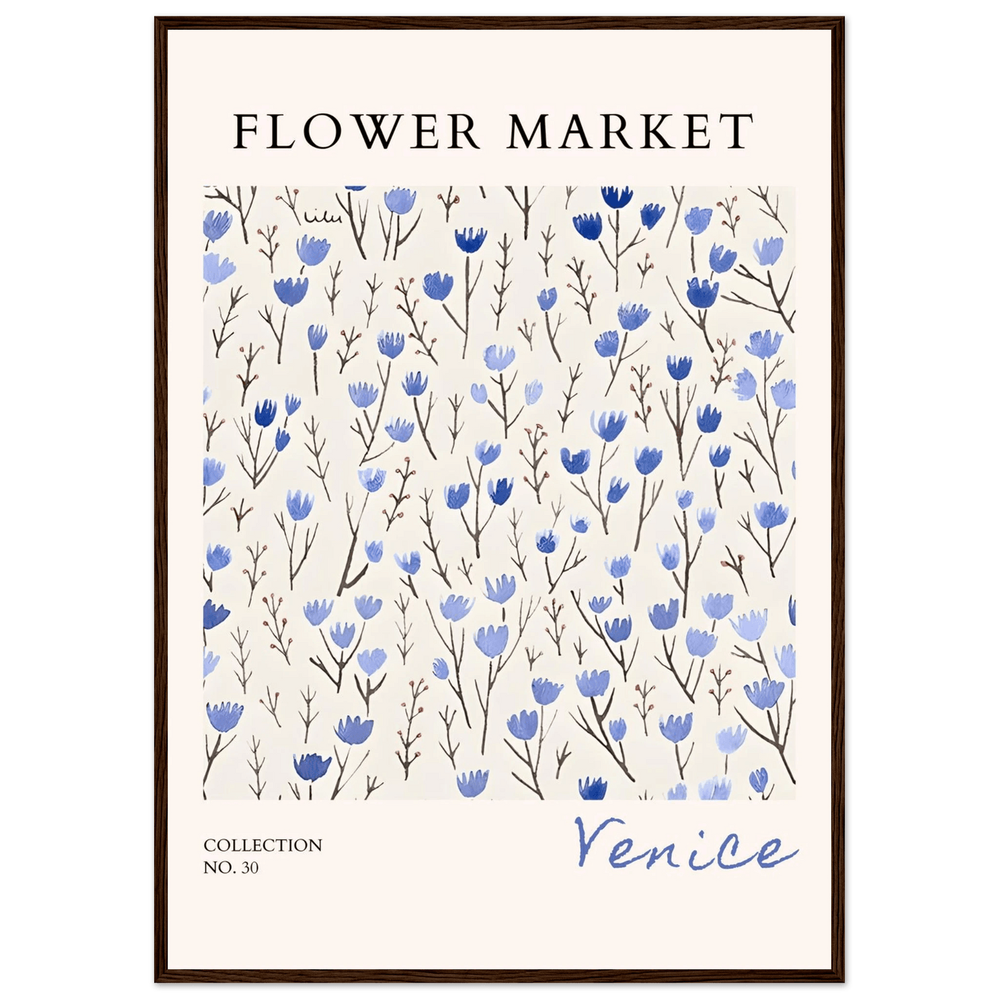 Venice Flower Market Framed Poster – Serene Blue Floral Art Print | Ready-to-Hang Wall Decor - Vibrantwalls
