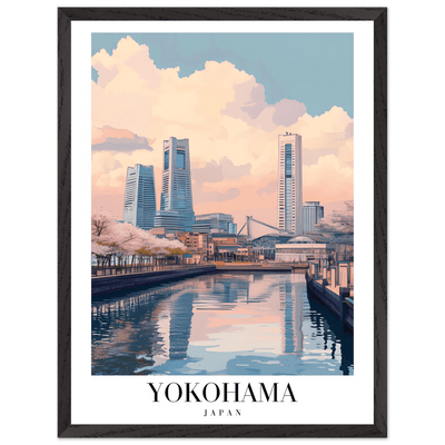 Yokohama Japan Framed Poster – Serene Pastel Cityscape Wall Art with Wooden Frame - Vibrantwalls