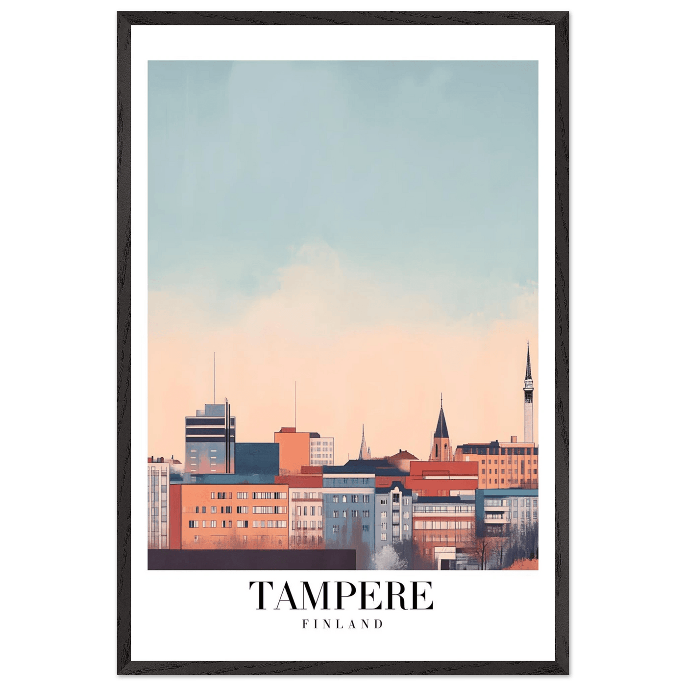 Tampere Finland Framed Poster – Modern Cityscape Wall Art with Customizable Wooden Frame - Vibrantwalls