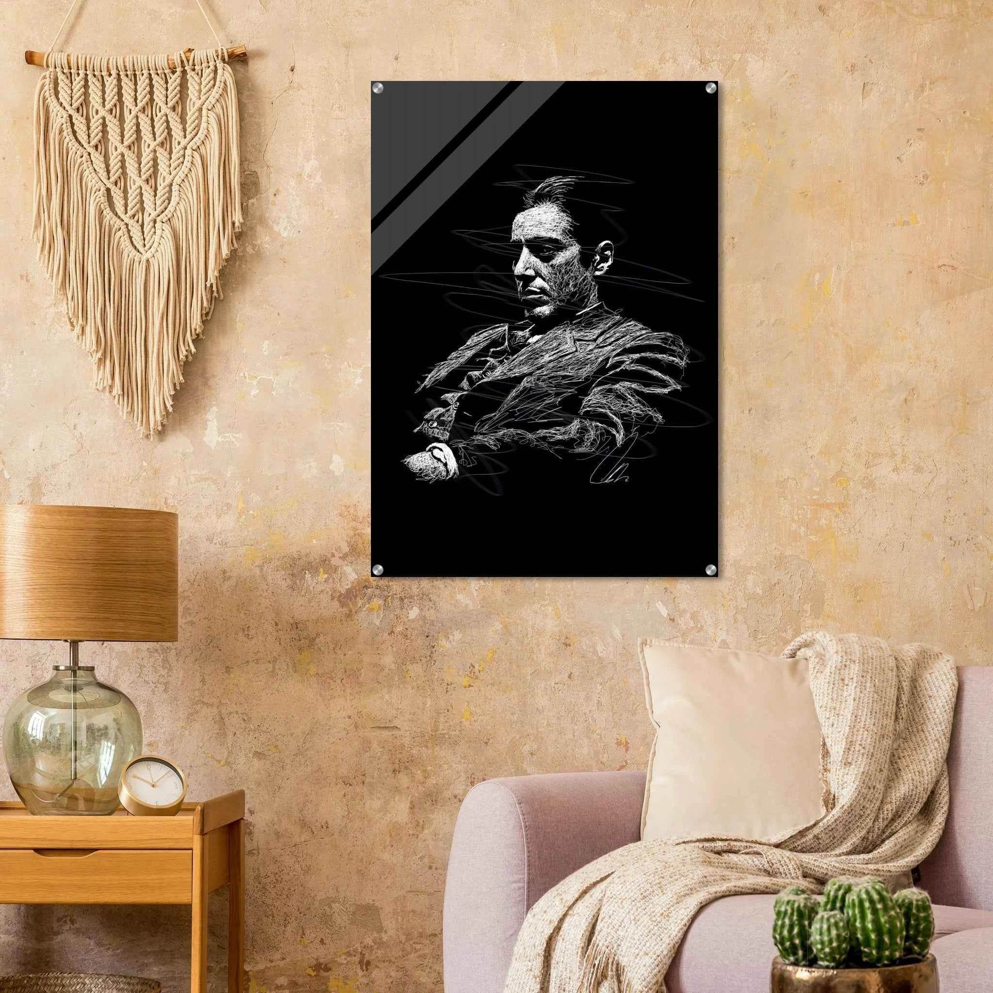 Al Pacino Scarface Sketch Art Acrylic Print – Iconic, Dynamic, Black & White Wall Decor - Vibrantwalls
