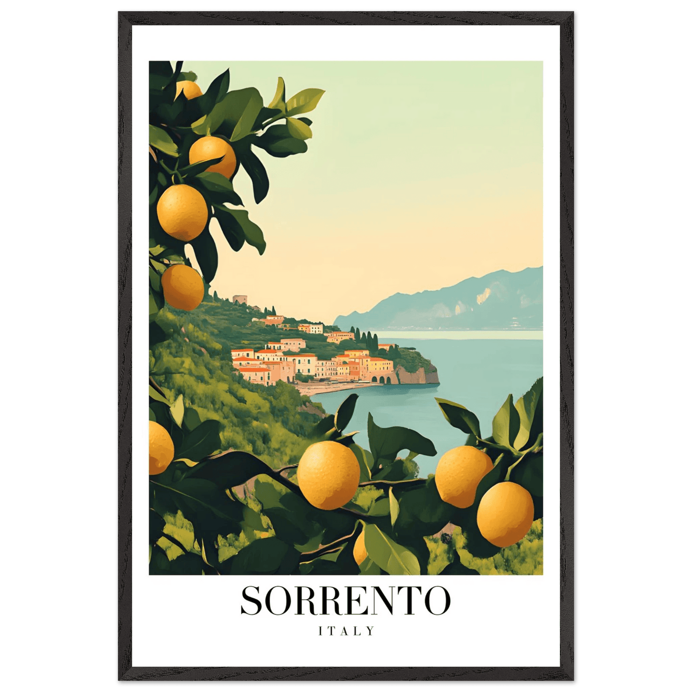 Sorrento Italy Framed Poster – Vintage Citrus Grove Travel Wall Art with Wooden Frame - Vibrantwalls