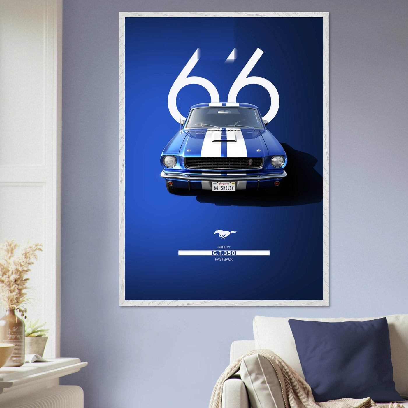 1966 Shelby GT.350 Fastback Framed Poster - Iconic Blue & White Design | Ready-to-Hang Wall Art - Vibrantwalls