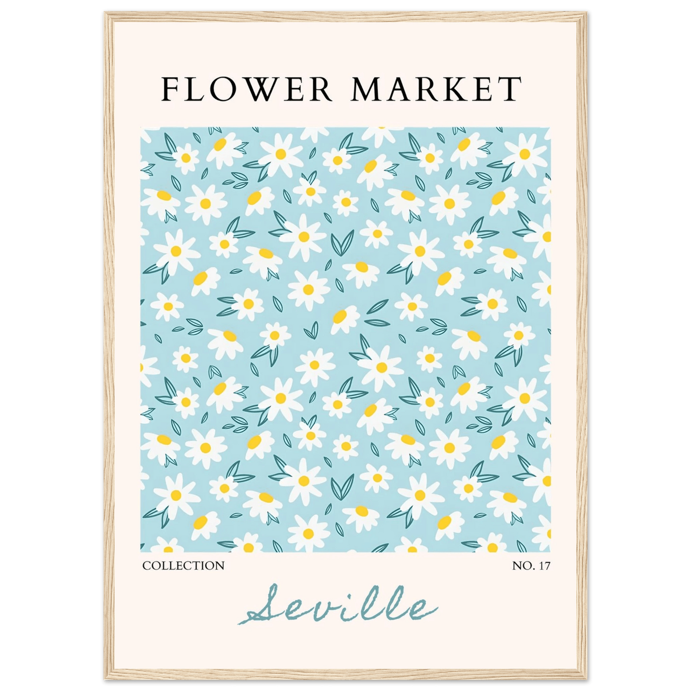 Charming Daisy Field Framed Poster – Pastel Blue & White Floral Art Print | Ready-to-Hang Wall Decor - Vibrantwalls
