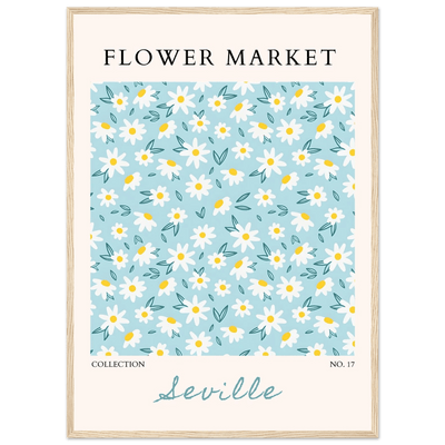 Charming Daisy Field Framed Poster – Pastel Blue & White Floral Art Print | Ready-to-Hang Wall Decor - Vibrantwalls