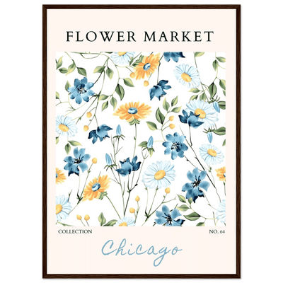Flower Market Chicago Collection Framed Poster – Whimsical Blue & Yellow Floral Art Print | Ready-to-Hang - Vibrantwalls