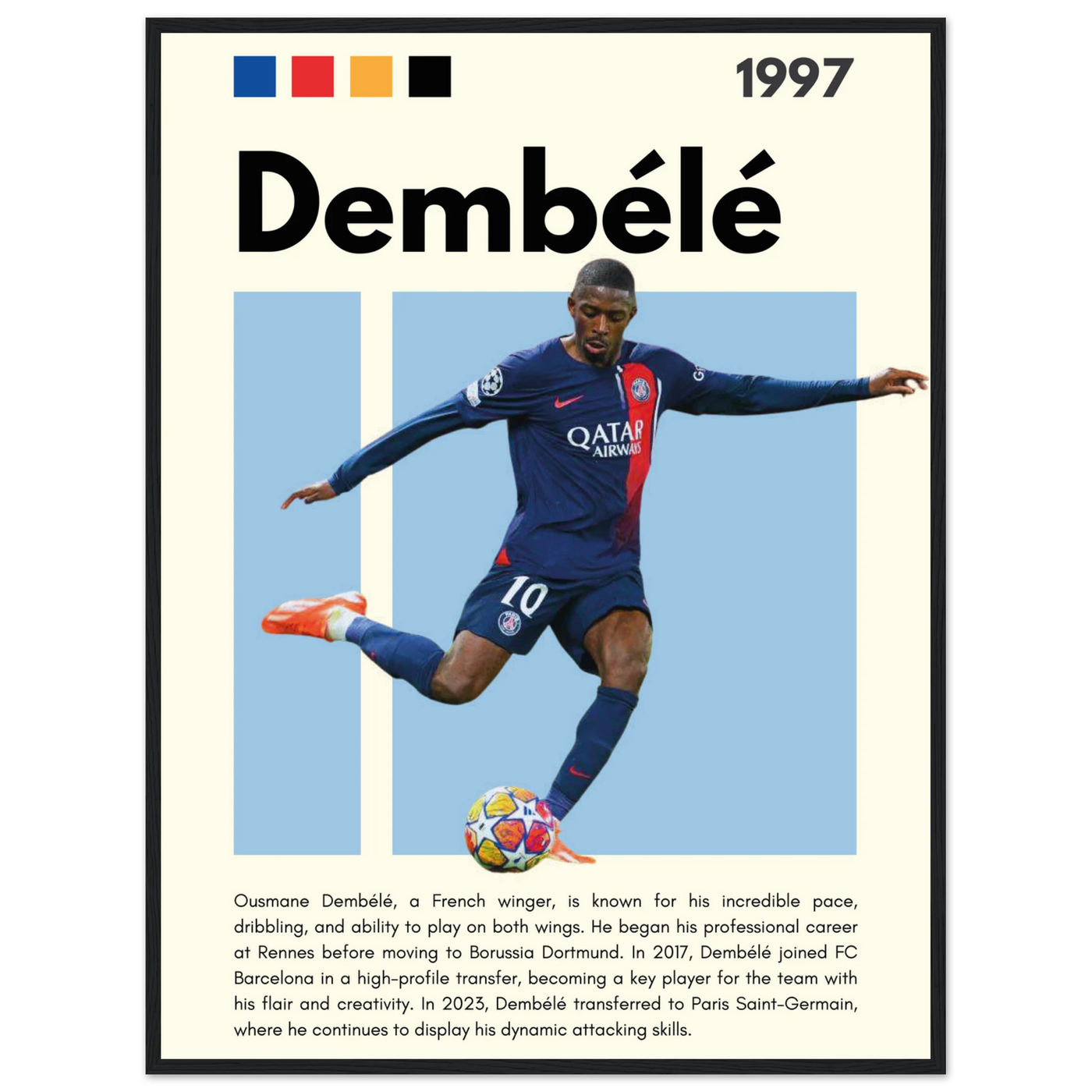 Ousmane Dembélé PSG Soccer Framed Poster – Dynamic Football Art Print in Multiple Sizes & Frame Styles 60x80 cm 24x32″ Black frame Vibrantwalls