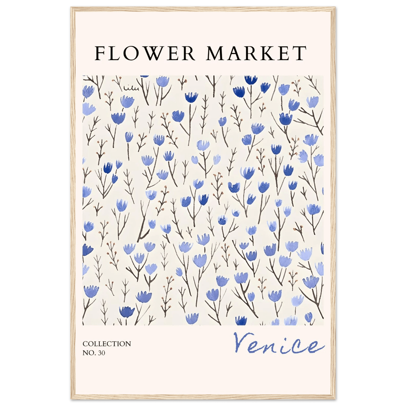 Venice Flower Market Framed Poster – Serene Blue Floral Art Print | Ready-to-Hang Wall Decor - Vibrantwalls