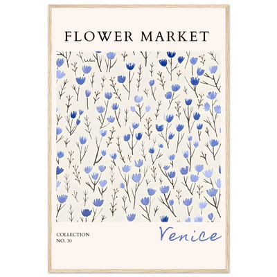 Venice Flower Market Framed Poster – Serene Blue Floral Art Print | Ready-to-Hang Wall Decor - Vibrantwalls