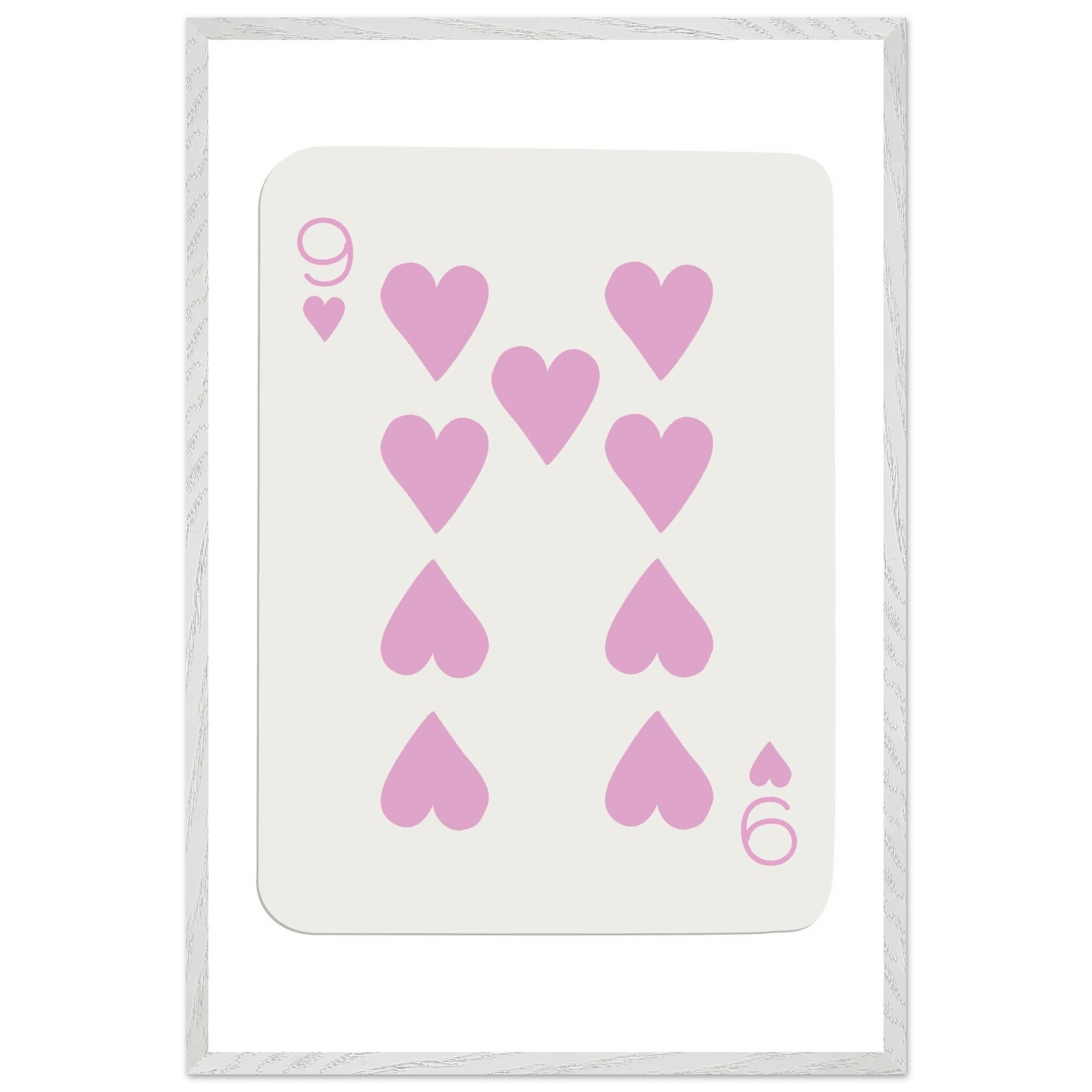 Nine of Hearts - Pink Poker Card Print - Mounted Framed Poster Art, Eco-Friendly Wood Frame - Vibrantwalls