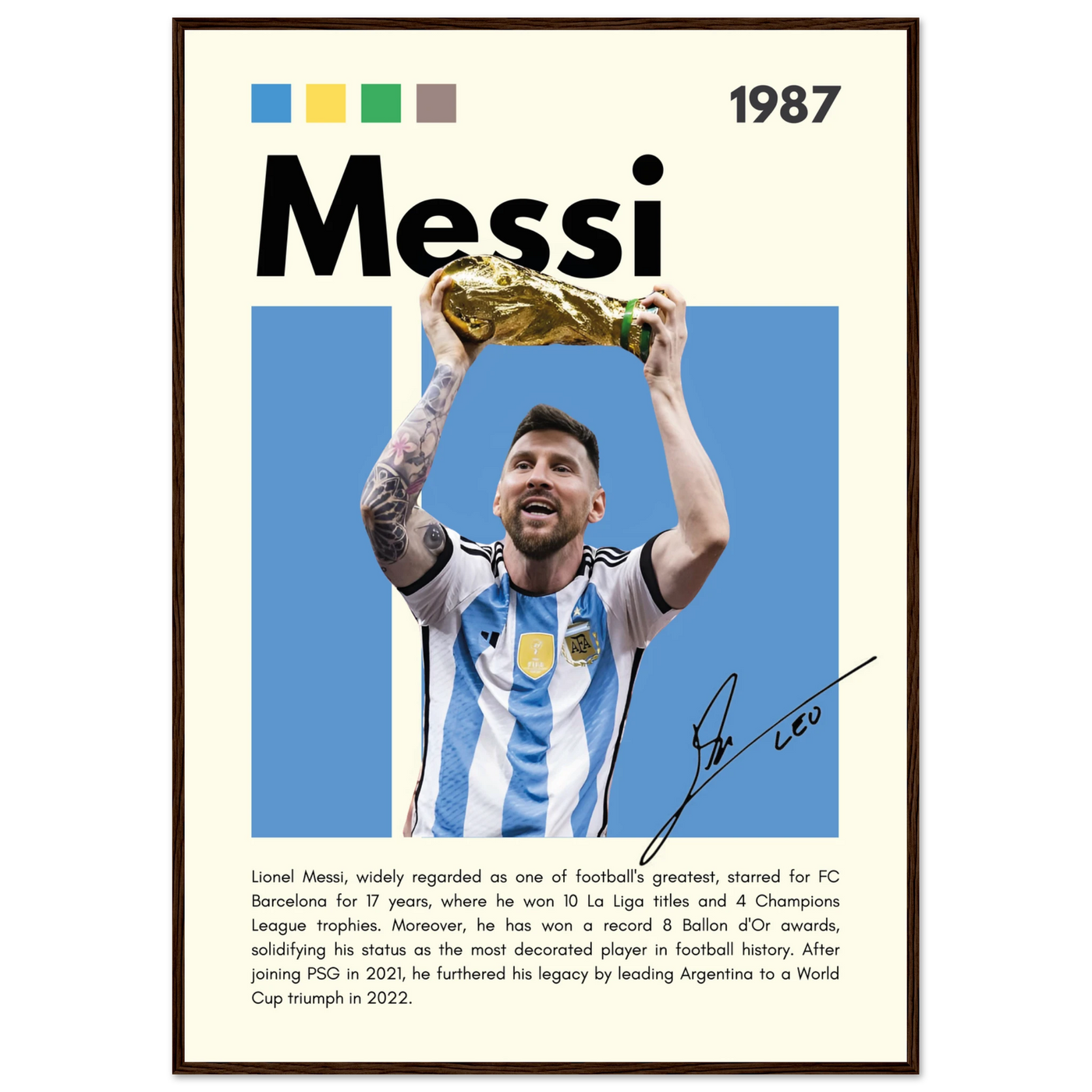 Lionel Messi World Cup Champion Framed Poster 70x100 cm 28x40″ Dark wood frame Vibrantwalls
