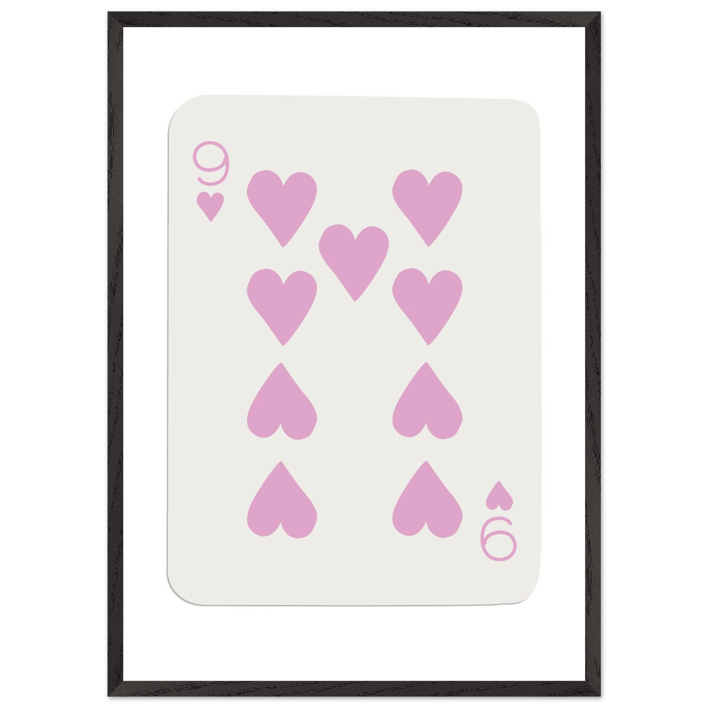 Nine of Hearts - Pink Poker Card Print - Mounted Framed Poster Art, Eco-Friendly Wood Frame - Vibrantwalls