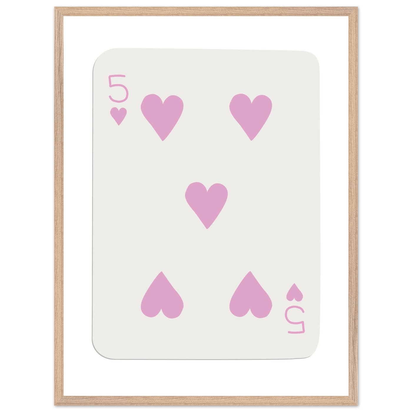 Five of Hearts Poker Card Print - Soft Pink Framed Poster Art, Eco-Friendly Wood Frame - Vibrantwalls