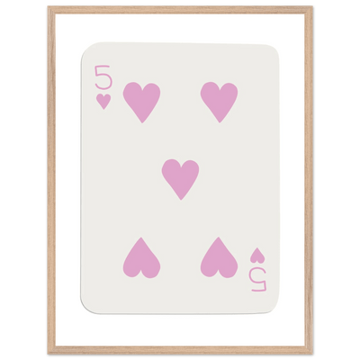 Five of Hearts Poker Card Print - Soft Pink Framed Poster Art, Eco-Friendly Wood Frame - Vibrantwalls