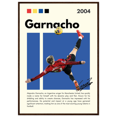 Alejandro Garnacho Manchester United Dynamic Football Poster A1 (59.4 x 84.1 cm) Dark wood frame Vibrantwalls