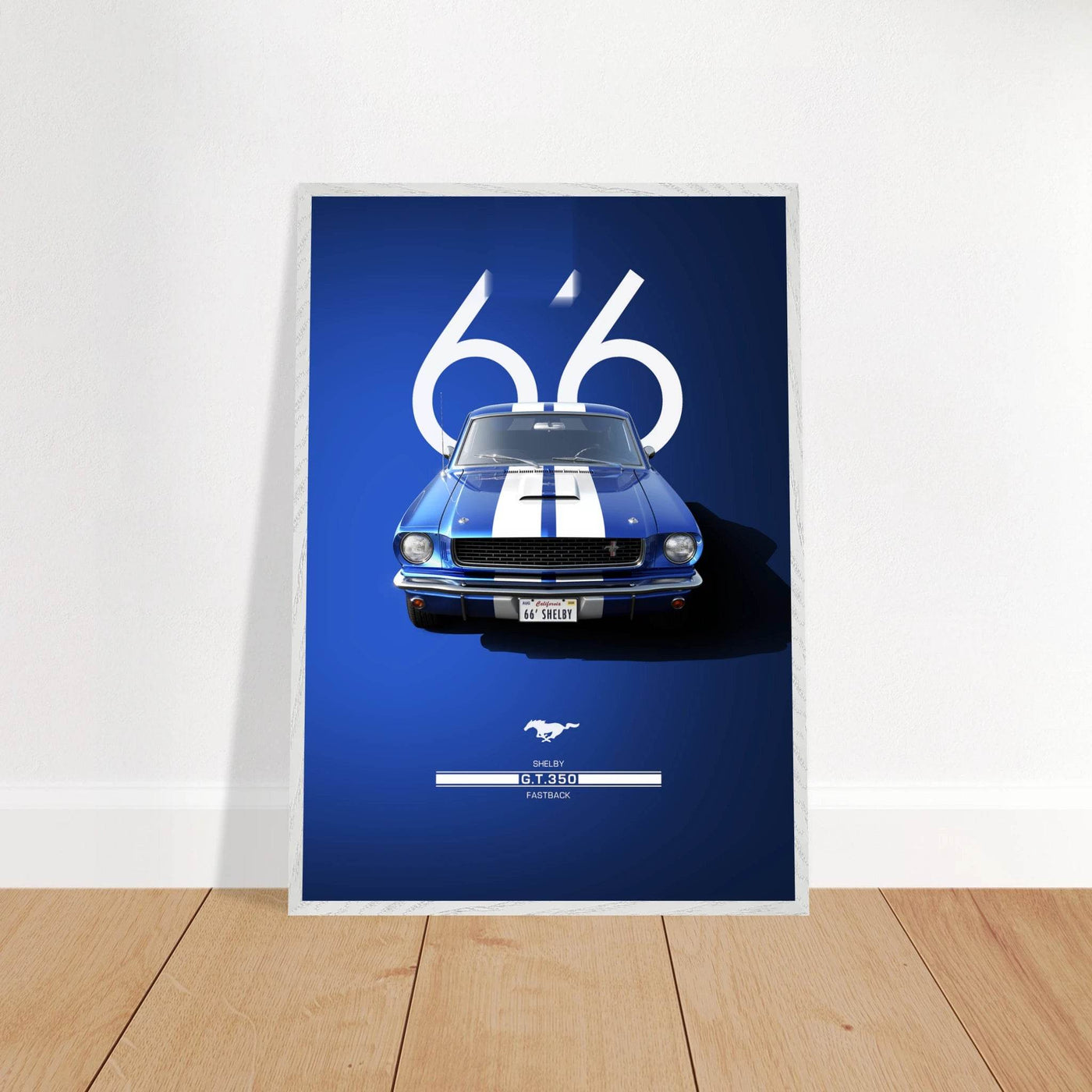 1966 Shelby GT.350 Fastback Framed Poster - Iconic Blue & White Design | Ready-to-Hang Wall Art - Vibrantwalls