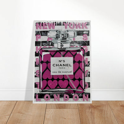 Chanel No. 5 Pink Hearts Pop Art Print in Premium Mounted Frame - Vibrantwalls