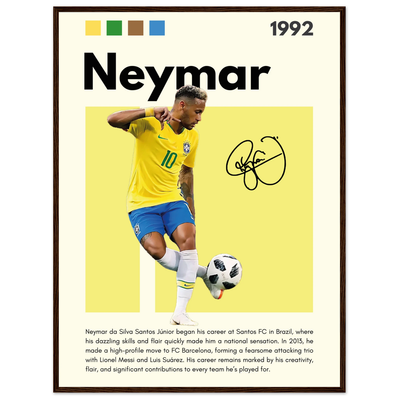Neymar Jr. Brazilian Football Legend Framed Poster – Vibrant Pop Art Football Print 60x80 cm 24x32″ Dark wood frame Vibrantwalls