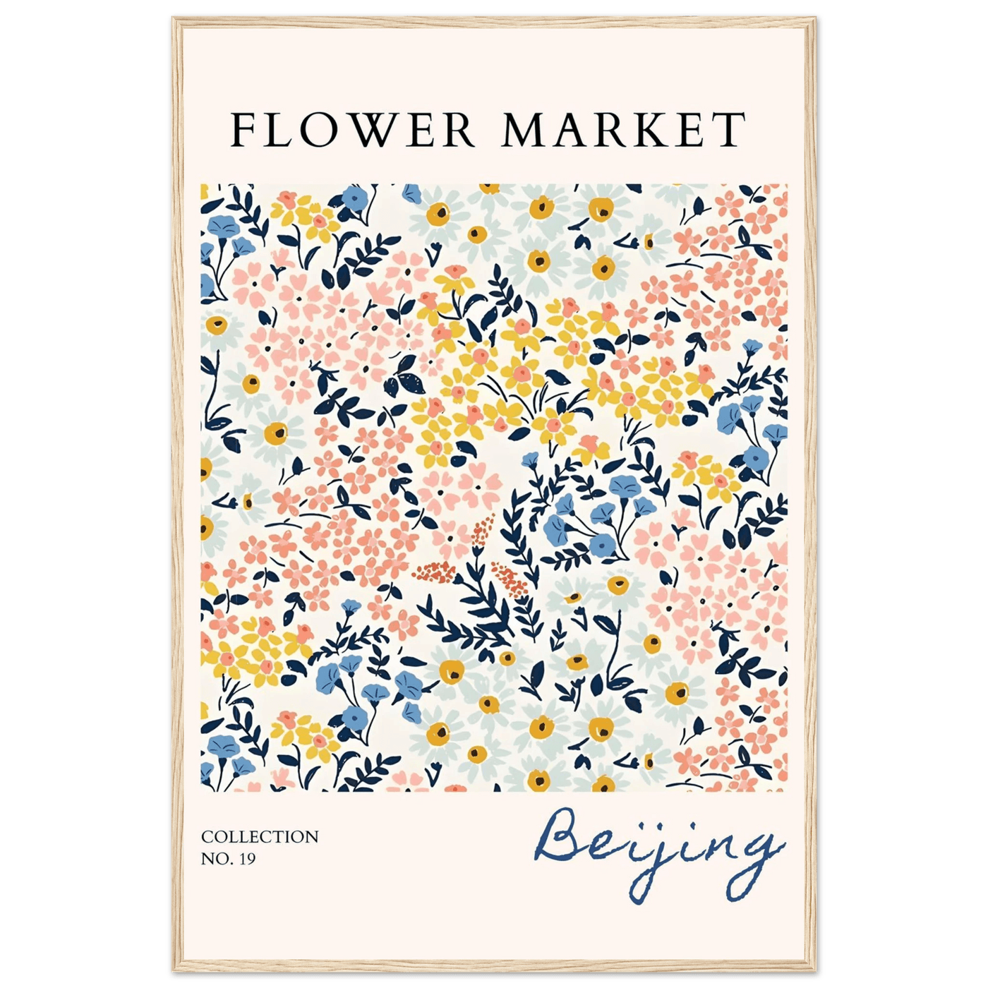 Flower Market Beijing Framed Poster – Whimsical Floral Art Print in Pastel Hues | Ready-to-Hang Wall Decor - Vibrantwalls