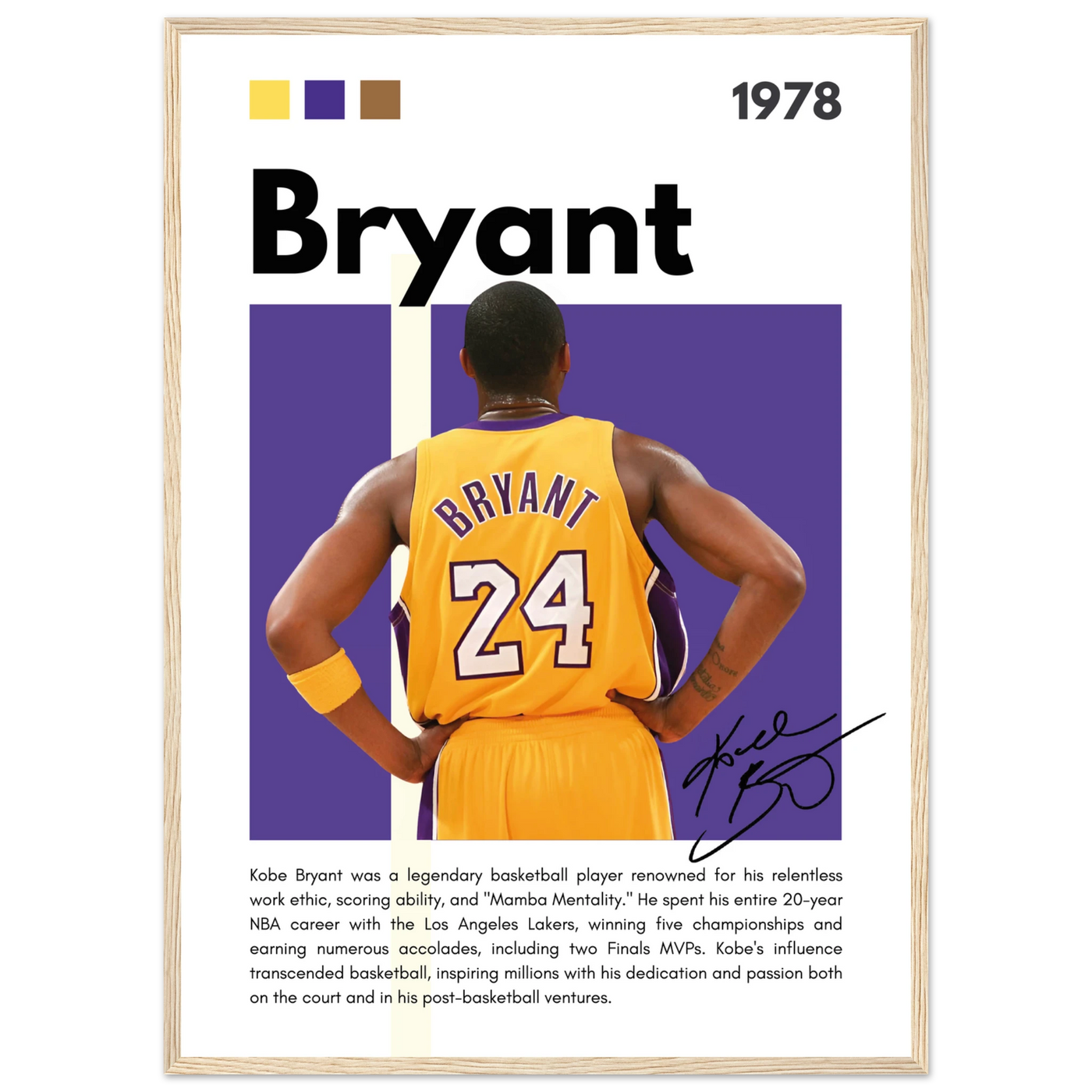 Kobe Bryant Mamba Mentality Lakers Framed Poster 50x70 cm 20x28″ Wood frame Vibrantwalls