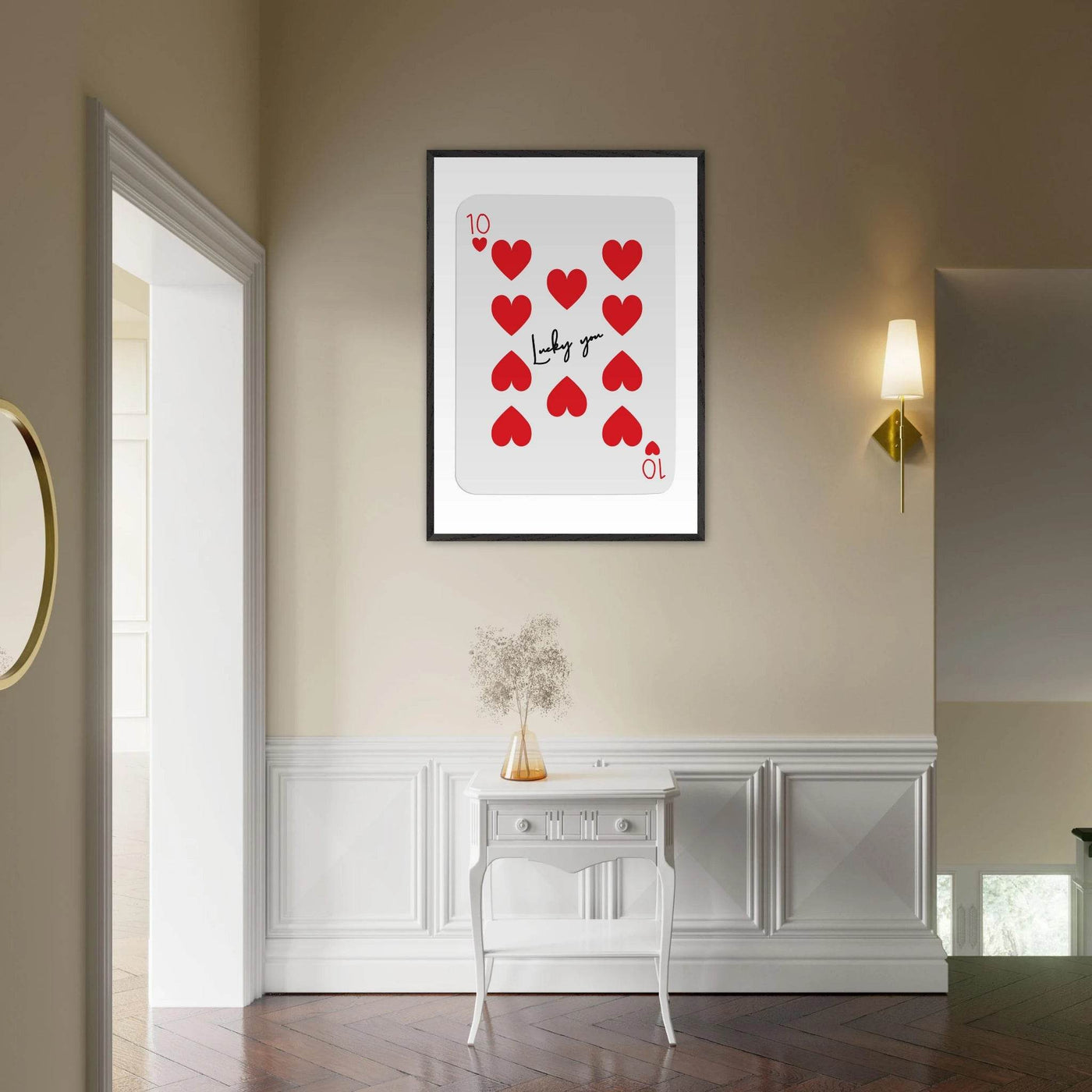 Lucky You - Ten of Hearts Playing Card Framed Poster Art, Eco-Friendly Wood Frame - Vibrantwalls