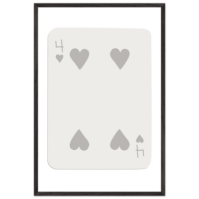 Four of Hearts Poker Card Print - Minimalist Mounted Framed Poster Art, Eco-Friendly Wood Frame - Vibrantwalls