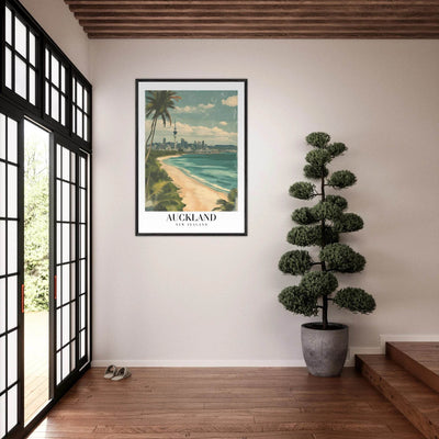 Auckland New Zealand Framed Poster – Vintage Coastal City Travel Wall Art with Wooden Frame Options - Vibrantwalls
