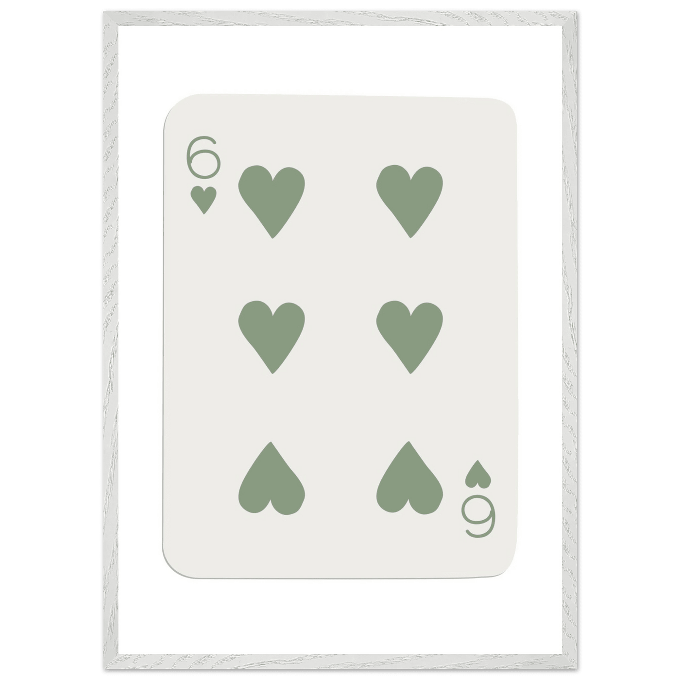 Minimalist Six of Hearts Poker Card Print - Mounted & Framed Art in Eco-Friendly Wood, Choose Your Size & Frame - Vibrantwalls