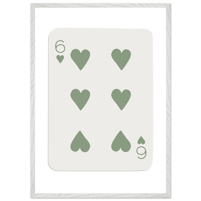 Minimalist Six of Hearts Poker Card Print - Mounted & Framed Art in Eco-Friendly Wood, Choose Your Size & Frame - Vibrantwalls