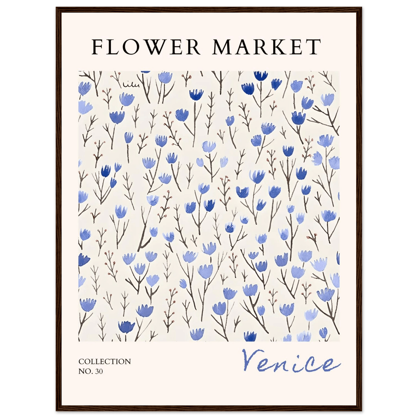 Venice Flower Market Framed Poster – Serene Blue Floral Art Print | Ready-to-Hang Wall Decor - Vibrantwalls