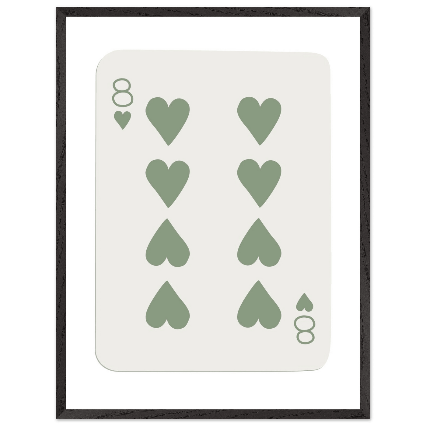 Minimalist Eight of Hearts Poker Card Print - Mounted Framed Poster Art, Eco-Friendly Wood Frame in Sage Green - Vibrantwalls