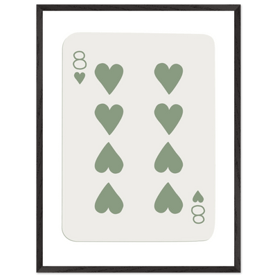 Minimalist Eight of Hearts Poker Card Print - Mounted Framed Poster Art, Eco-Friendly Wood Frame in Sage Green - Vibrantwalls