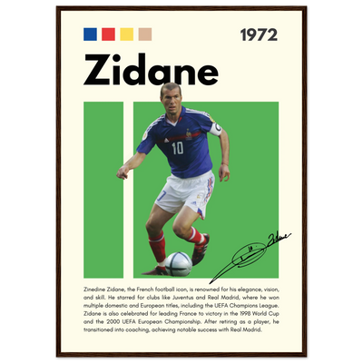 Zinedine Zidane Football Legend Framed French Poster A1 (59.4 x 84.1 cm) Dark wood frame Vibrantwalls
